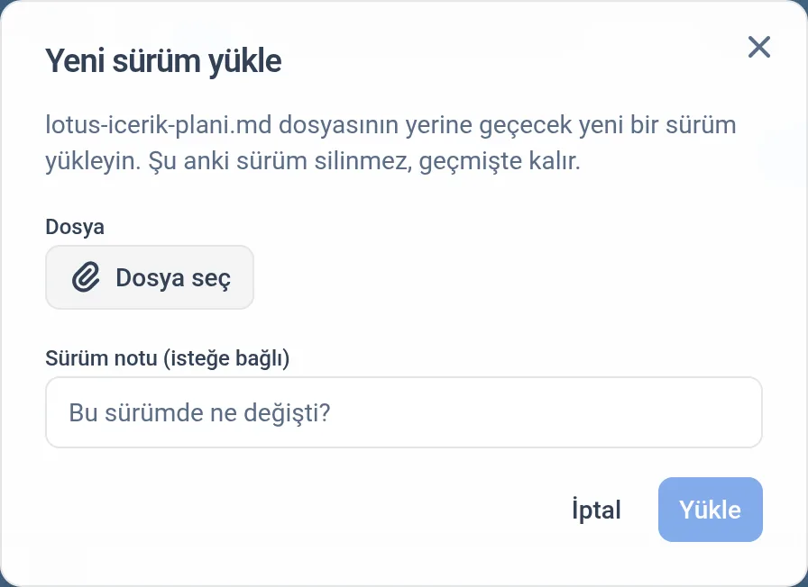 Yeni sürüm yükleme penceresi