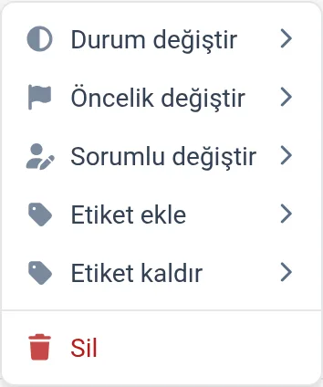 Toplu işlem menüsü