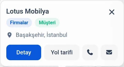 Harita üzerindeki müşteri kartı
