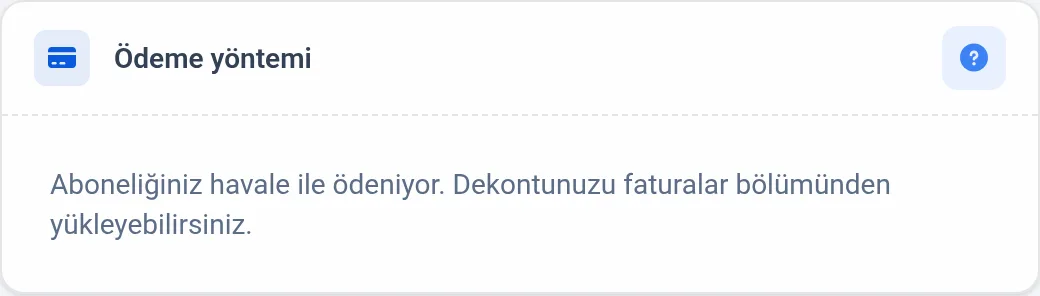 Havaleyle ödeyen bir abonelikte ödeme yöntemi bölümü