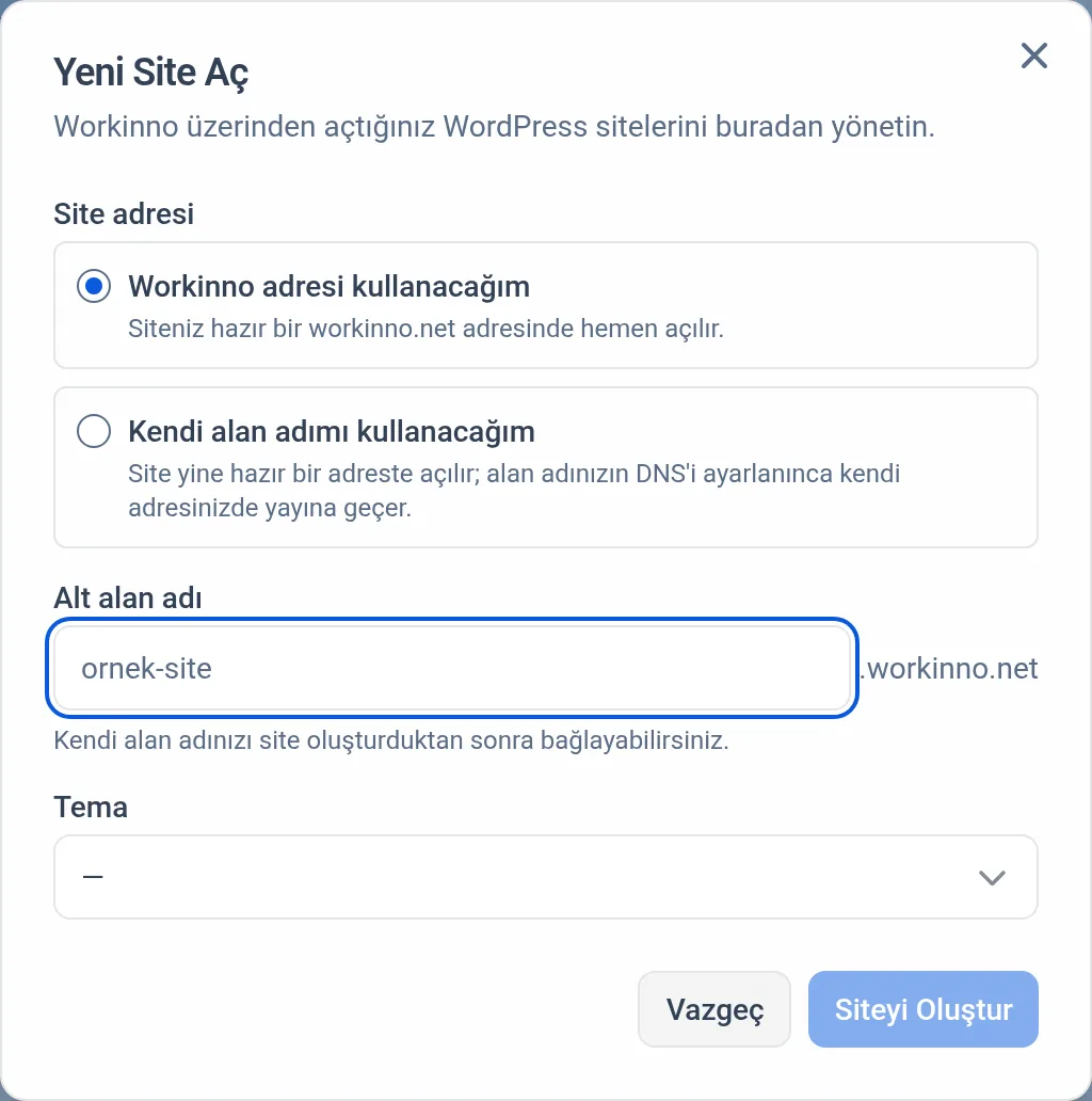 Yeni site penceresi