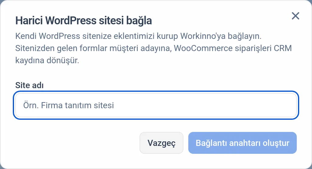 Harici site bağlama penceresi